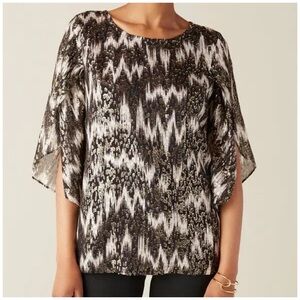 Figue Women's Medium Metallic Printed Flutter Sleeve Aubrey Blouse Top